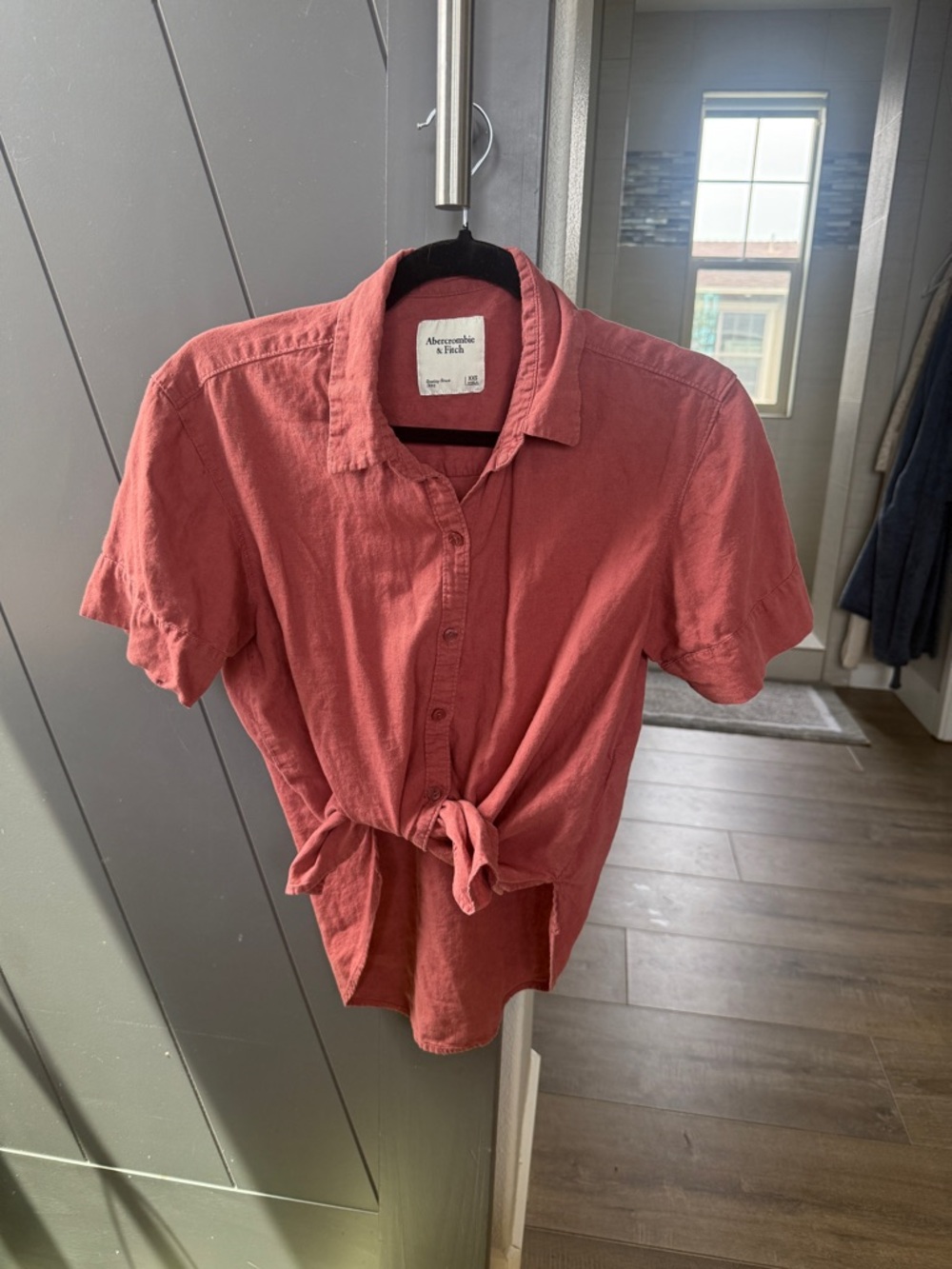 Abercrombie & Fitch Coral Tie-Front Short Sleeve Shirt